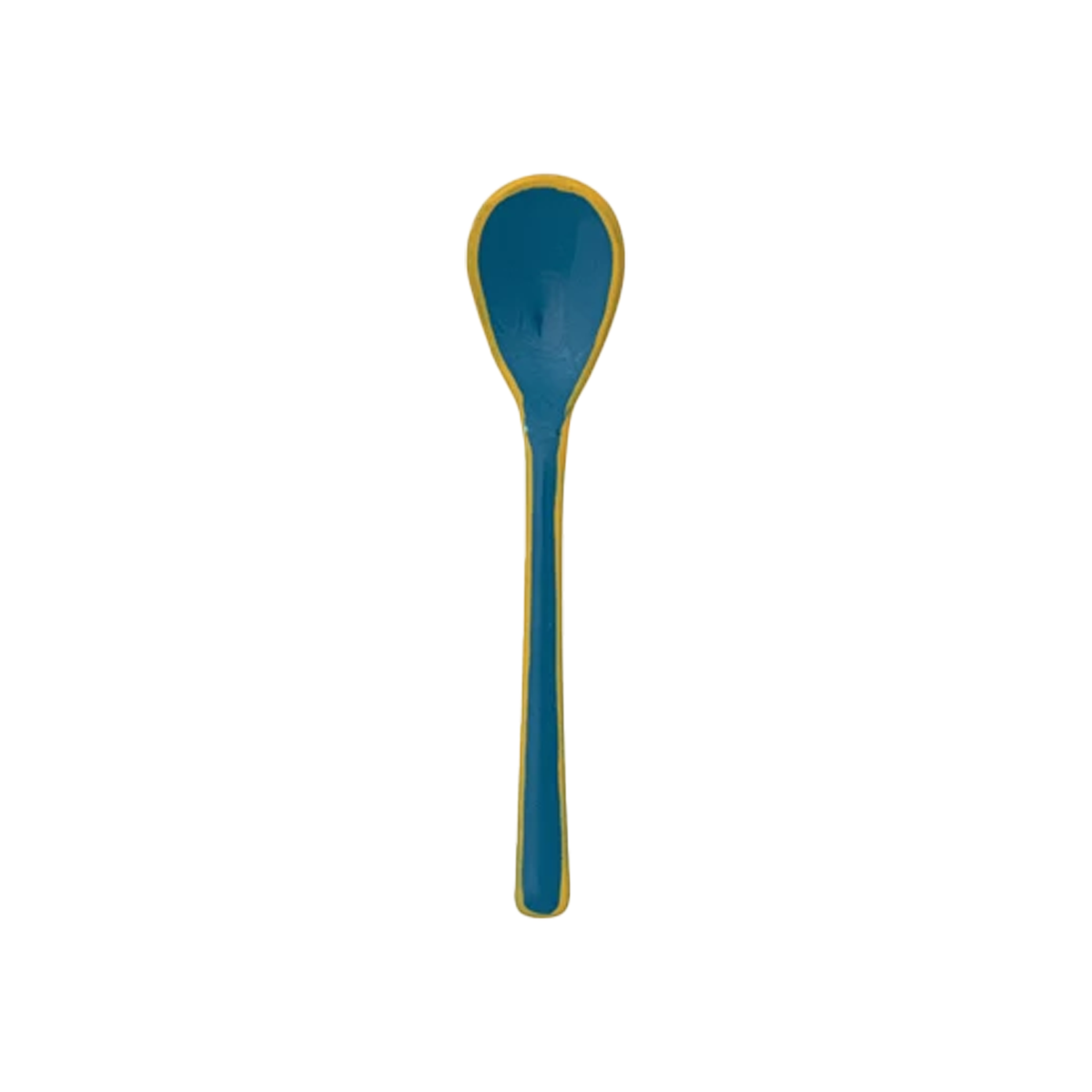 Enameled Stainless Steel Salt & Pepper Spoon - Blue With Yellow Trim
