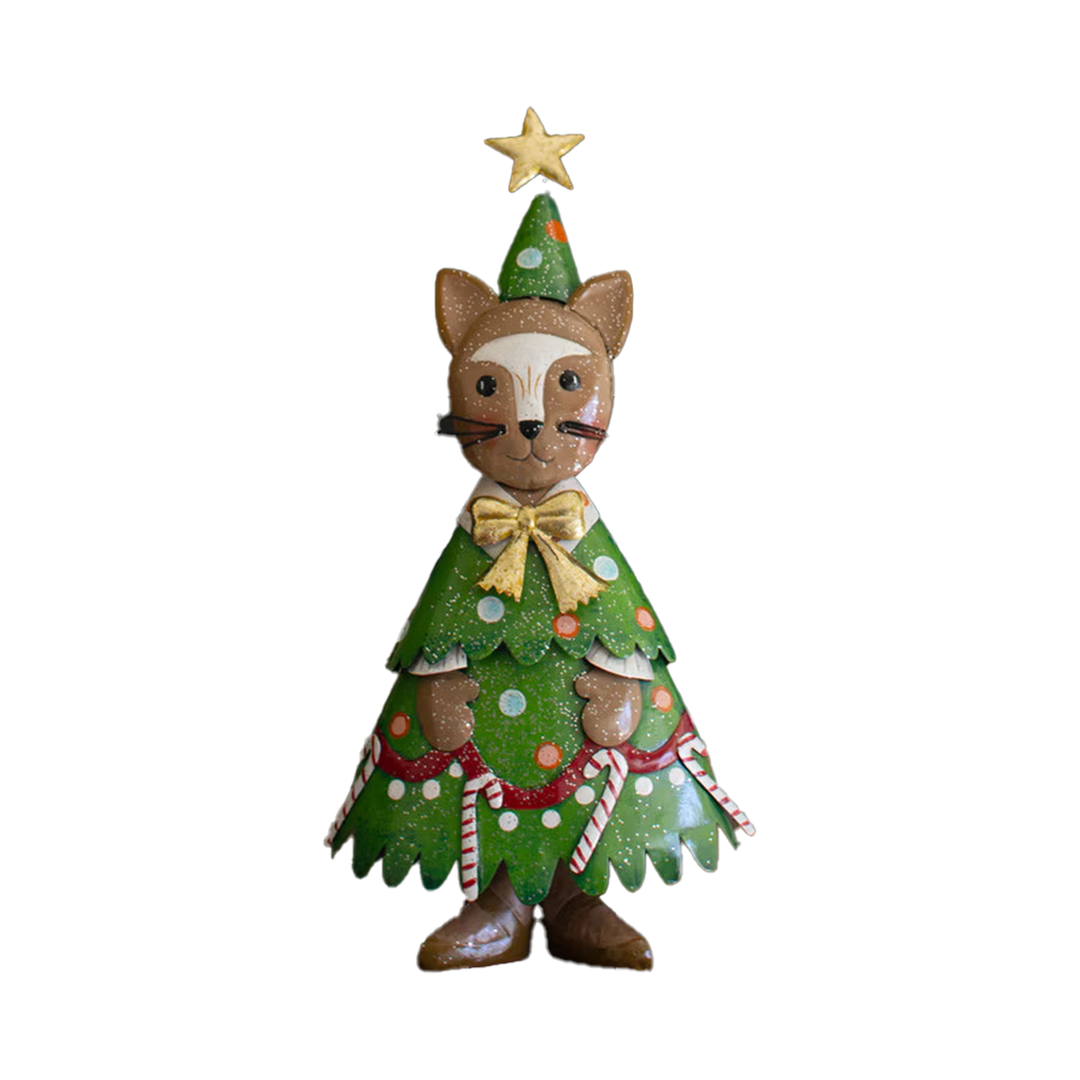 Painted Metal Cat Christmas Trees - Brown