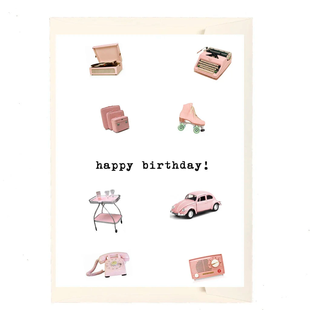 Happy Birthday Vintage Pink Retro Card