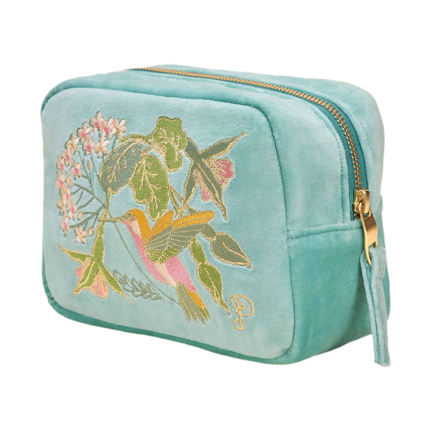 Humingbird Velvet Embroidered Makeup Bag