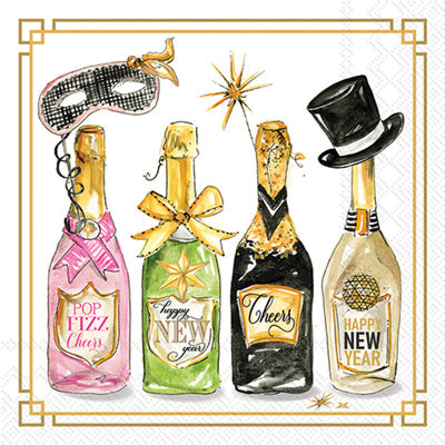 New Years Bottles Holiday Cocktail Napkins