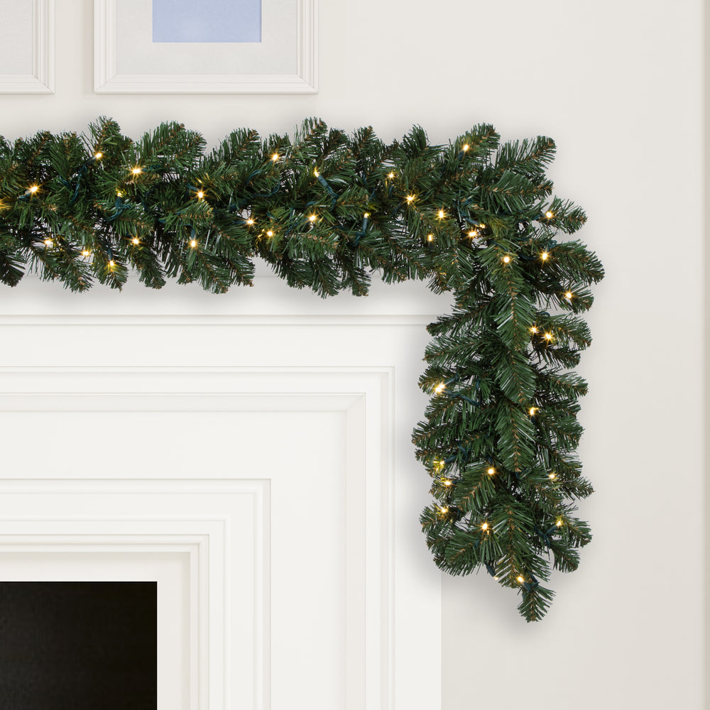 Oregon Fir Christmas Garland - 9' x 12" Pre-Lit With 100 Warm White LED Lights