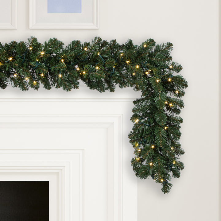 Oregon Fir Christmas Garland - 9' x 12" Pre-Lit With 100 Warm White LED Lights