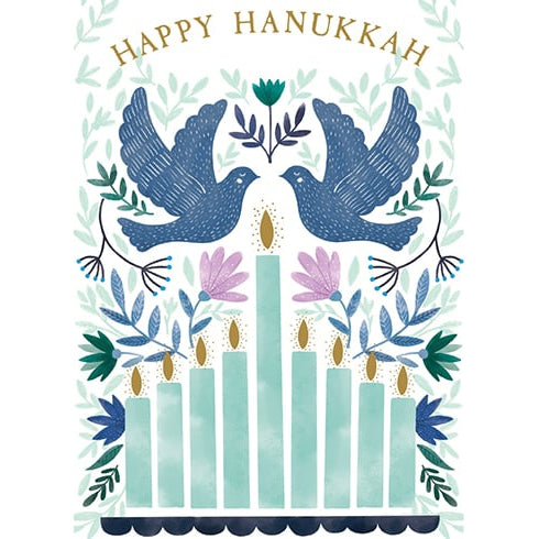 Candles And Doves Hanukkah Holiday Card