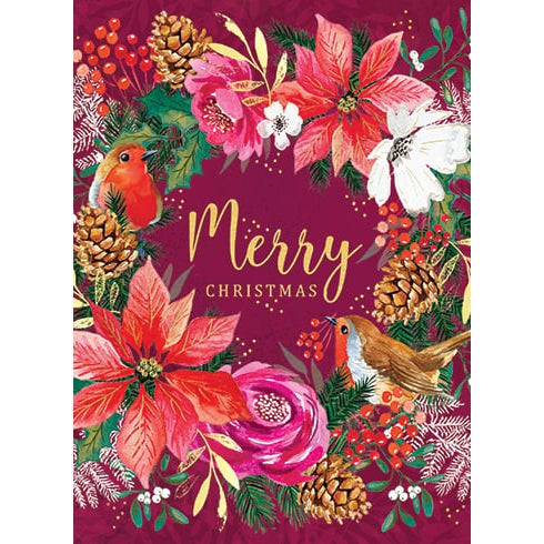 Red Poinsettia Wreath Holiday Card