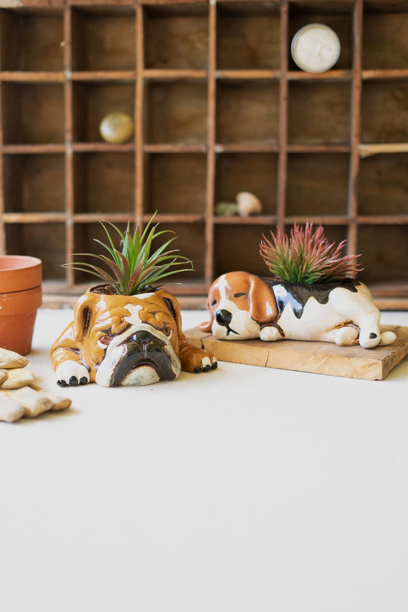 Sleeping Beagle Ceramic Planter