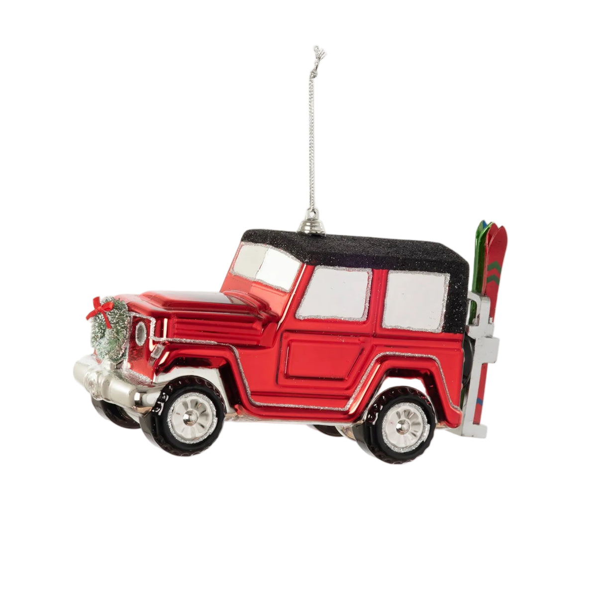 Oversized Jeep With Skis Ornament