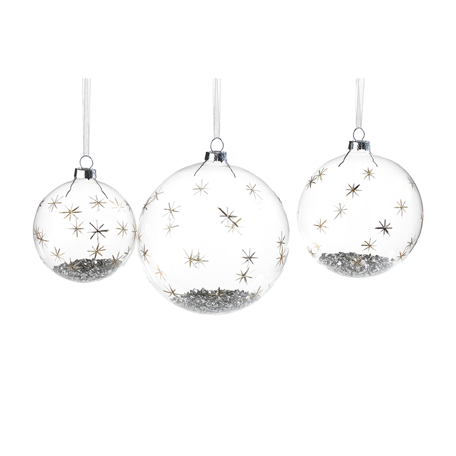 Clear Ball Ornament With Gold Stars & Silver Confetti - Small