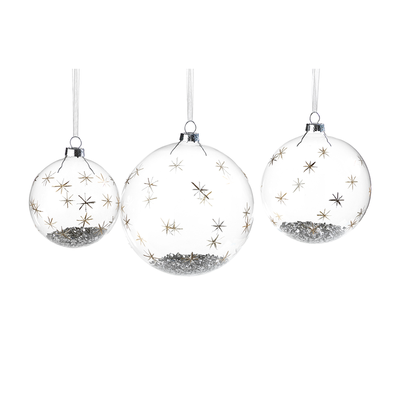 Clear Ball Ornament With Gold Stars & Silver Confetti - Large