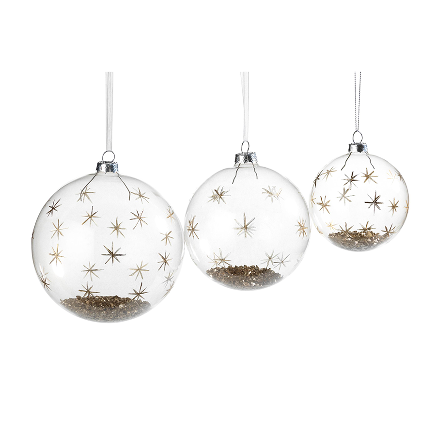 Clear Ball Ornament With Gold Stars & Gold Confetti - Medium