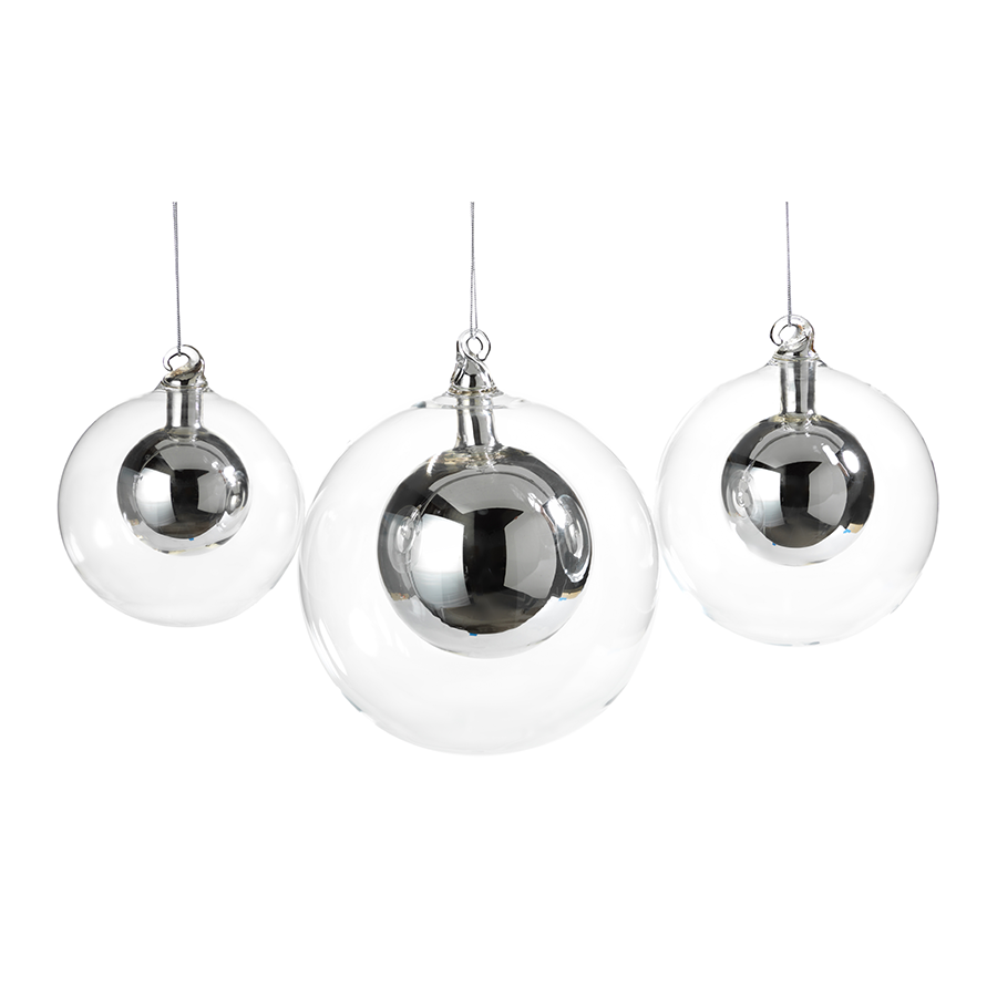 Silver Double Glass Ball Ornament - Small