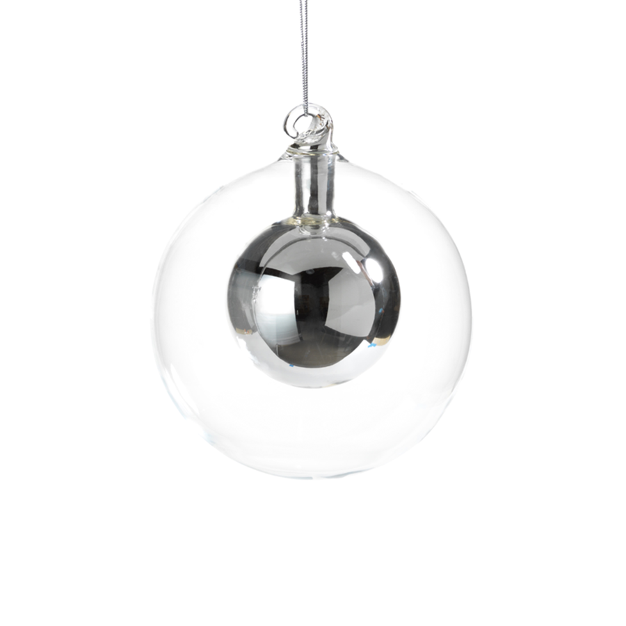 Silver Double Glass Ball Ornament - Medium