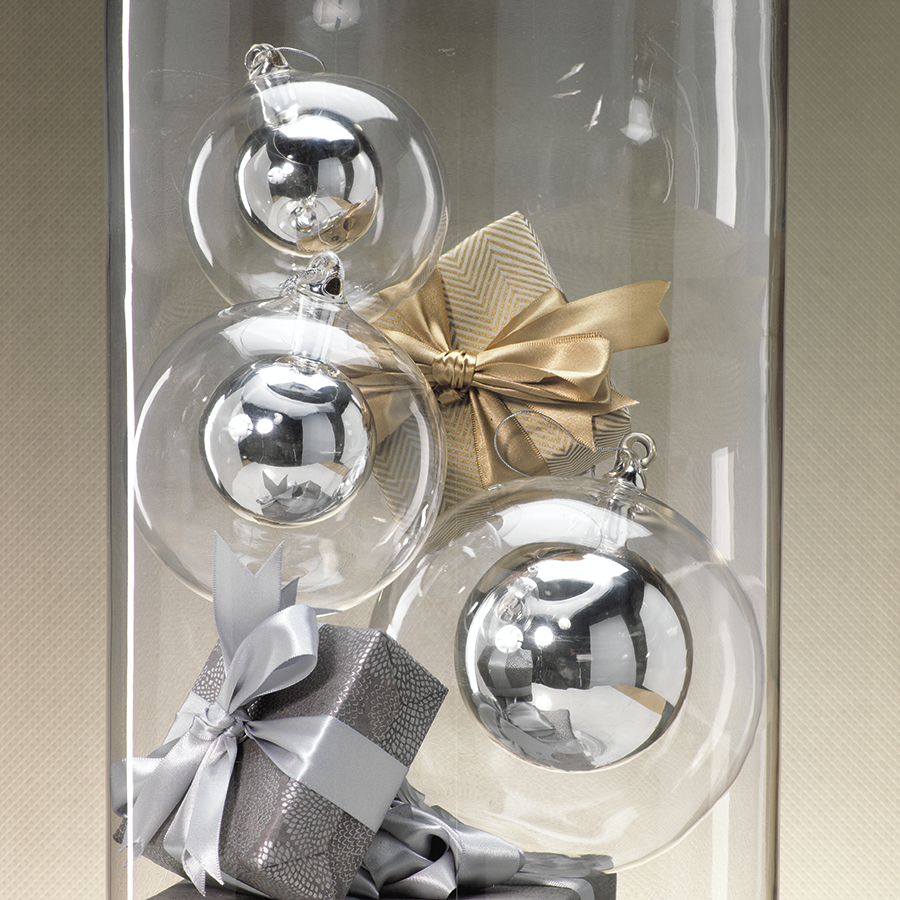 Silver Double Glass Ball Ornament - Medium