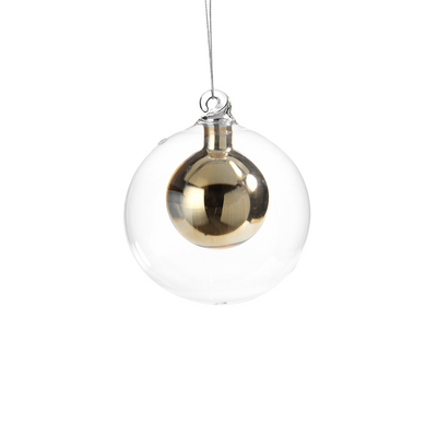 Gold Double Glass Ball Ornament - Small