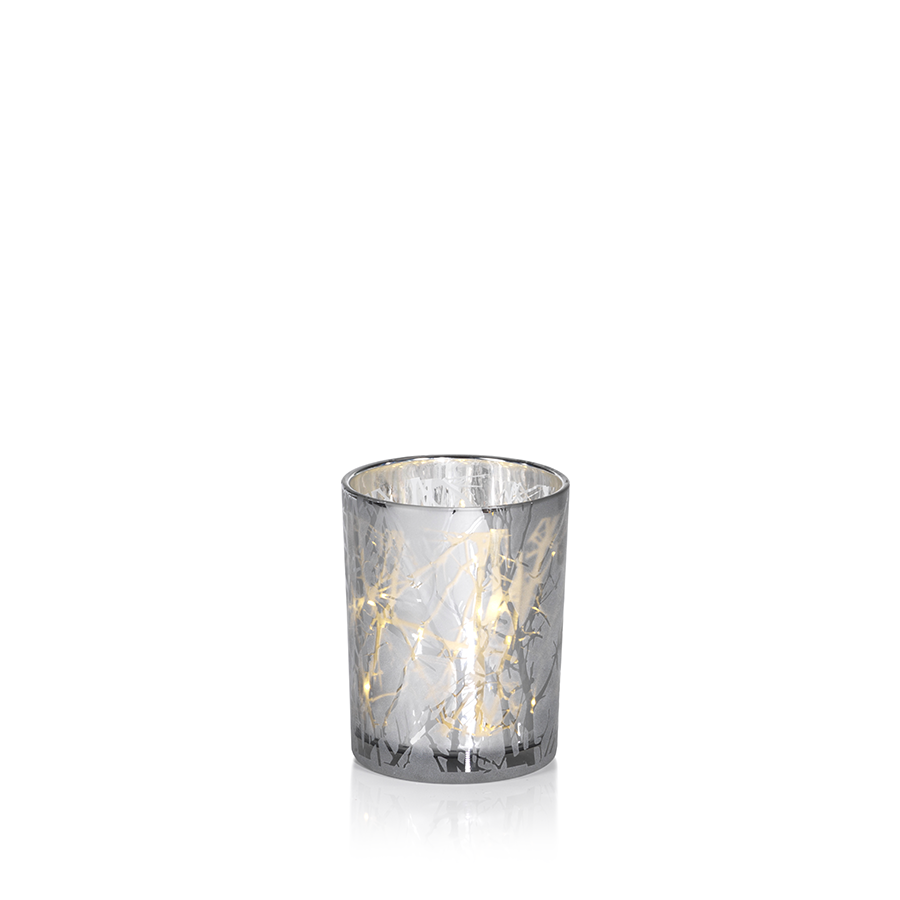 Silver Plated Frosted Branch Design LED Hurricane - 5"