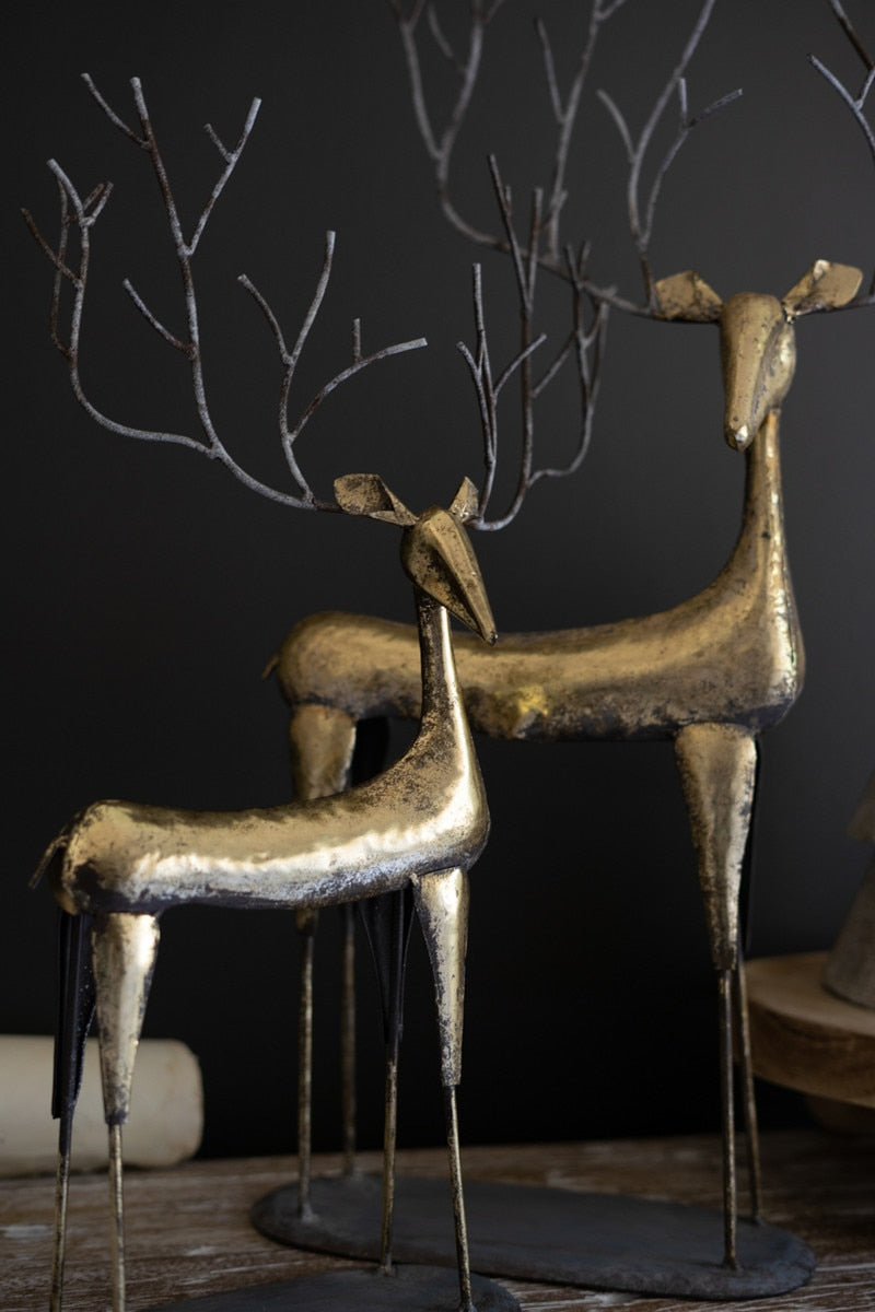 Antique Gold Metal Christmas Deer - Small