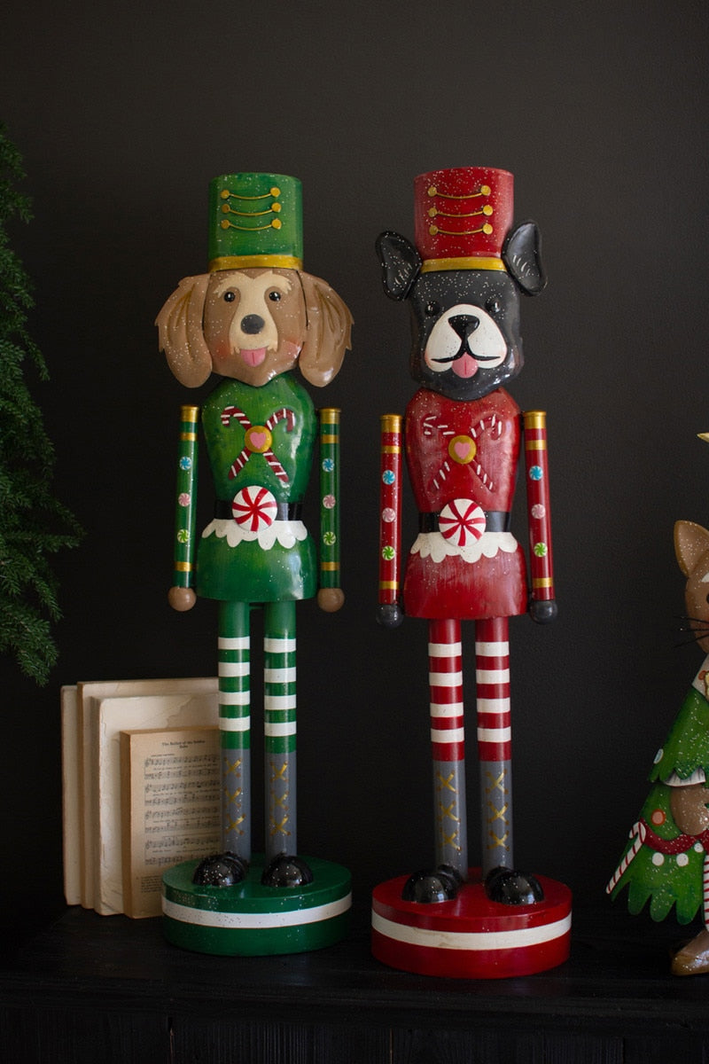 Painted Metal Christmas Dog Nutcracker - Green