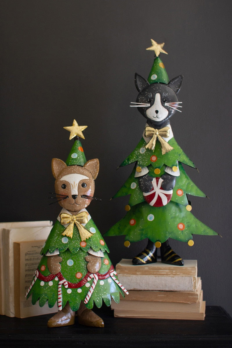 Painted Metal Cat Christmas Trees - Black