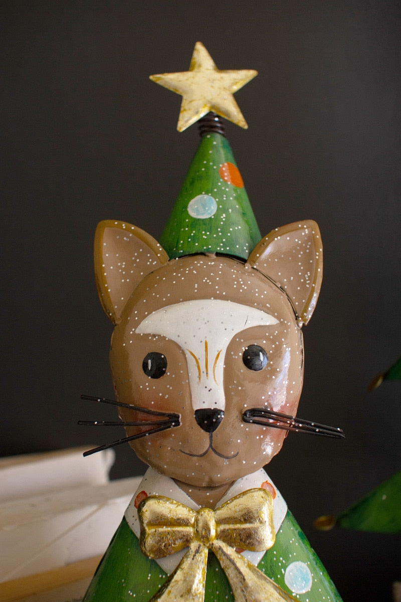 Painted Metal Cat Christmas Trees - Brown