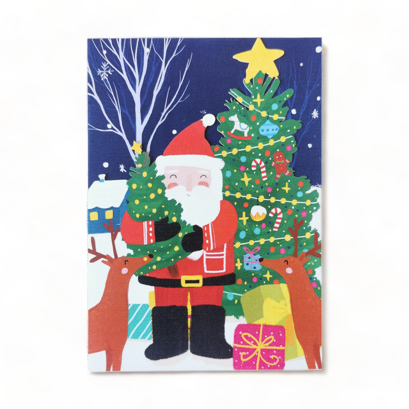 Santa With Reindeer Holiday Greeting Card