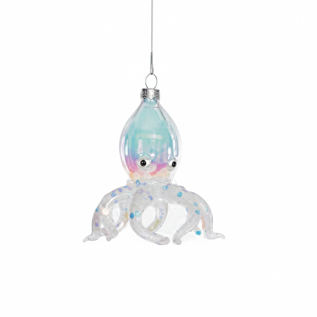 Iridescent Octopus Ornament - White