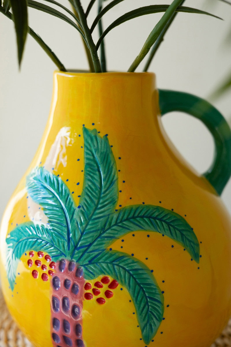 Ceramic Palm Tree Vase With Handle