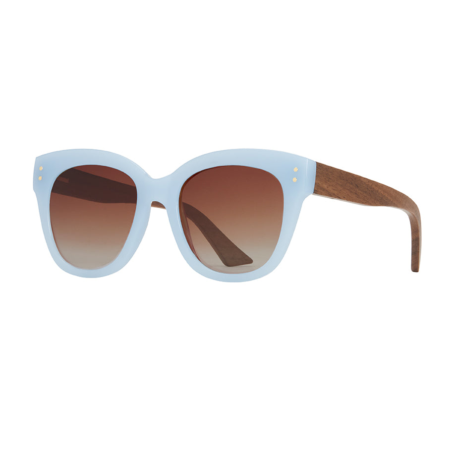 Cora Polarized Sunglasses - Milky Blue / Walnut Wood