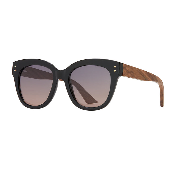 Cora Polarized Sunglasses - Onyx / Walnut Wood