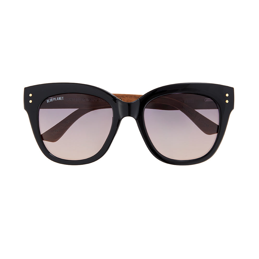 Cora Polarized Sunglasses - Onyx / Walnut Wood