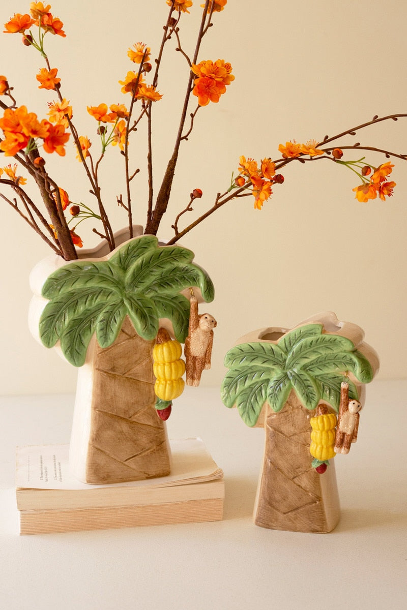 Palm Tree With Dangling Monkey Ceramic Vase - Large