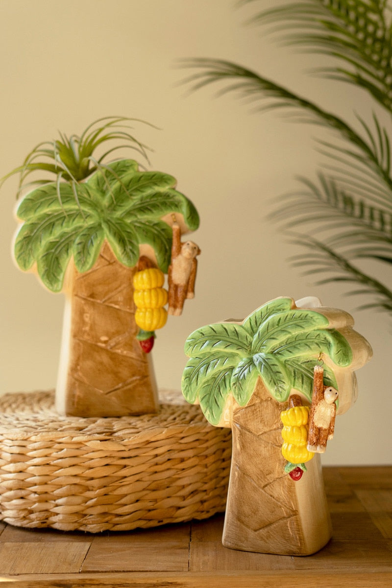 Palm Tree With Dangling Monkey Ceramic Vase - Large