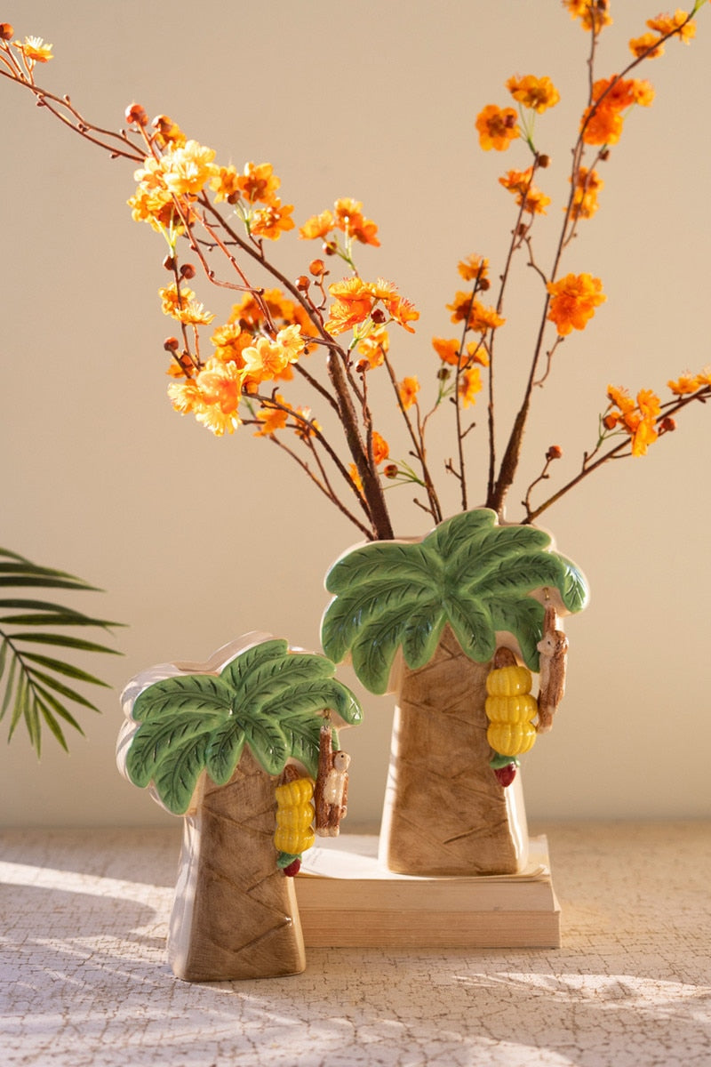 Palm Tree With Dangling Monkey Ceramic Vase - Large