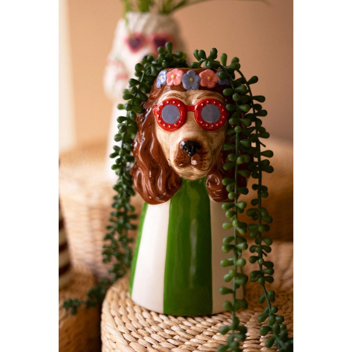 Dog With Sunnies Ceramic Vase - Red Shades