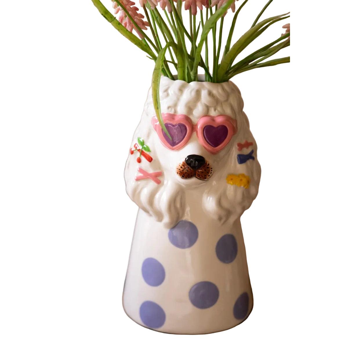 Dog With Sunnies Ceramic Vase - Pink Shades