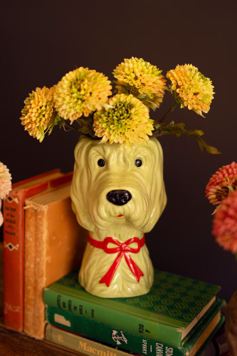 Dog With Bow Ceramic Vase - Red Bow
