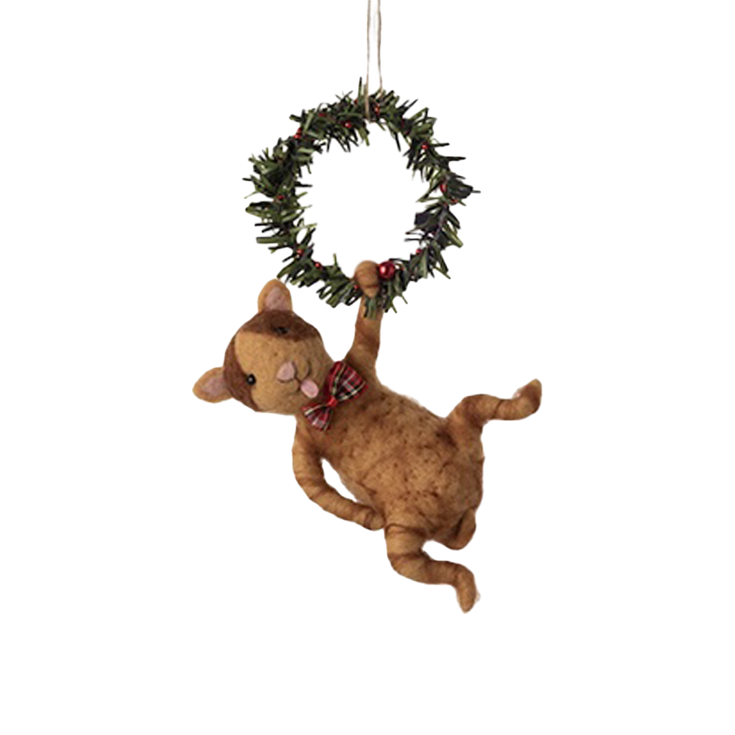 Cat On A Wreath Ornament - Brown