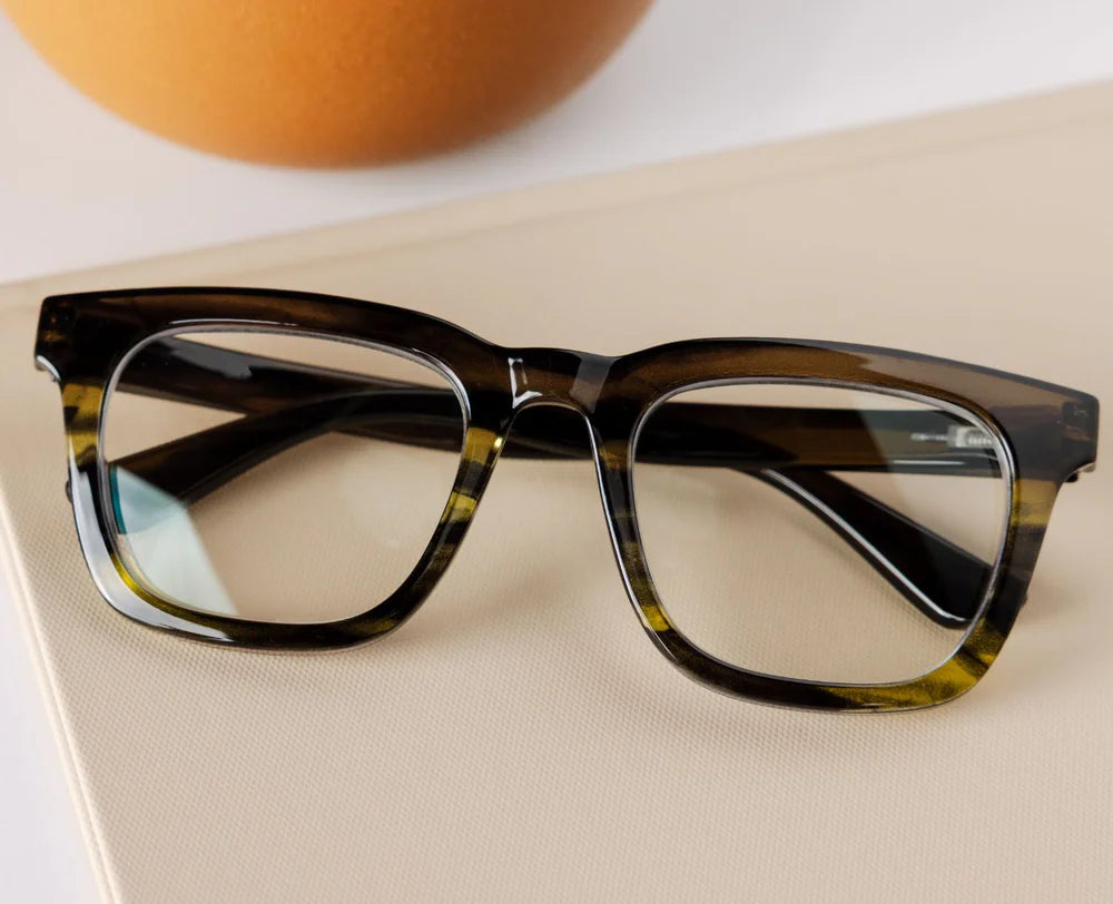 Cavern Reading Glasses - Green Ombre Horn