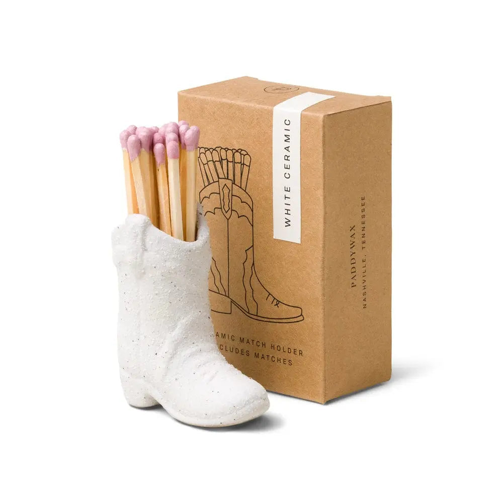 Cowboy Boot Match Holder With Matches - White - Just Fabulous Palm Springs