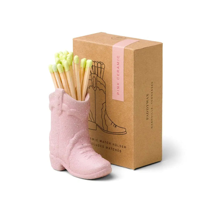 Cowboy Boot Match Holder With Matches - Pink