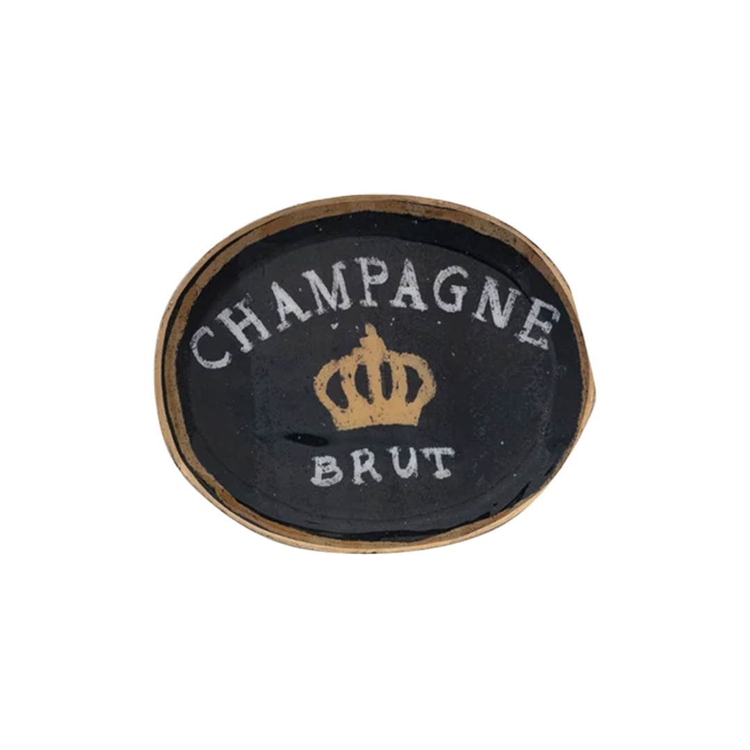 Champagne Brut Enameled Metal Tray - Black