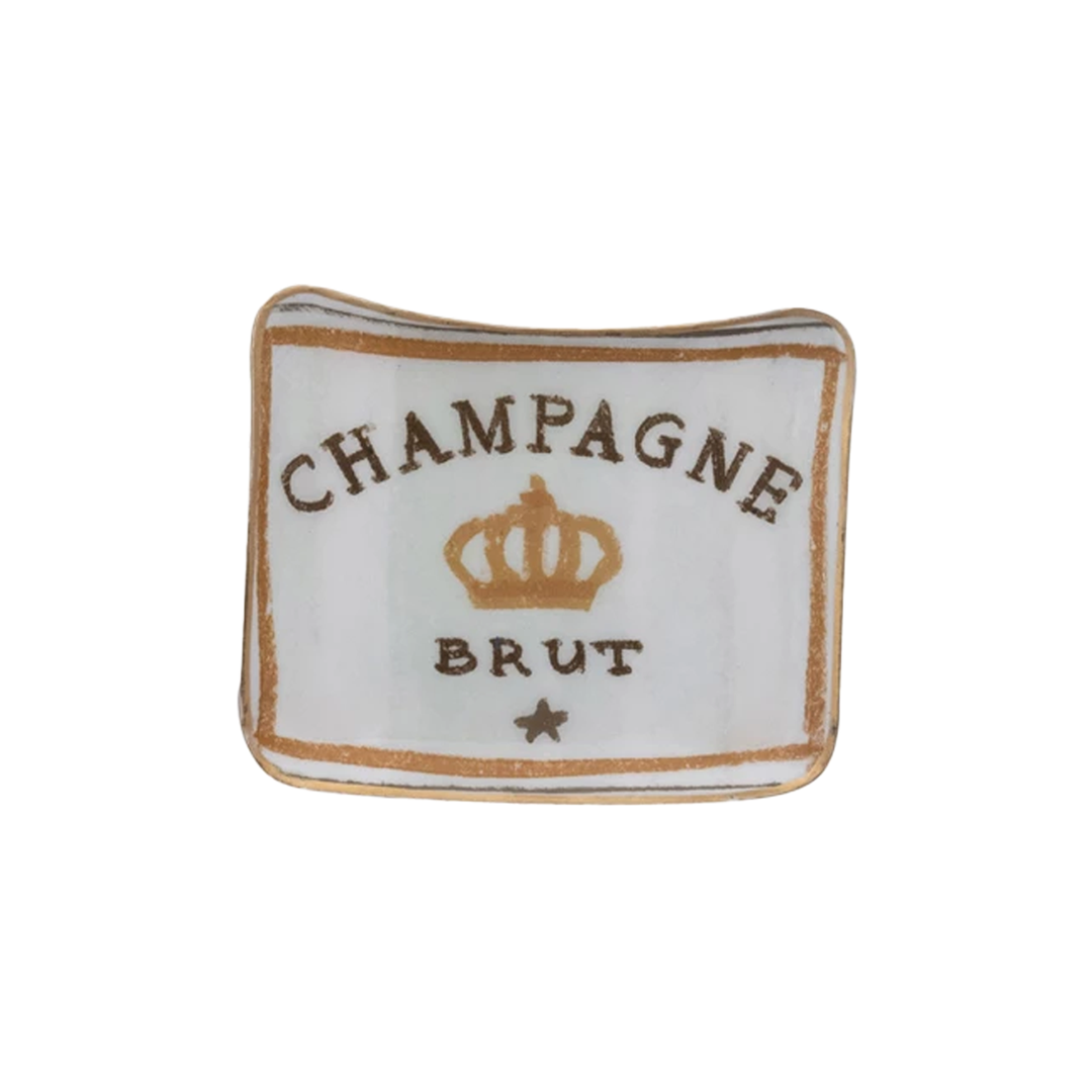 Champagne Brut Enameled Metal Tray - White