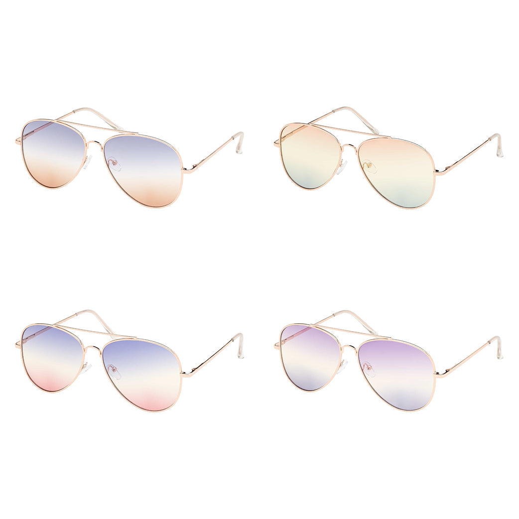 Weekend Collection - Gold Aviator Gradient Color Lens Sunglasses