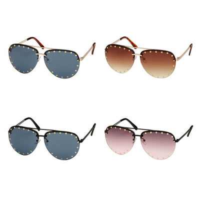 Jade Collection - Rimless Studded Aviator Sunglasses