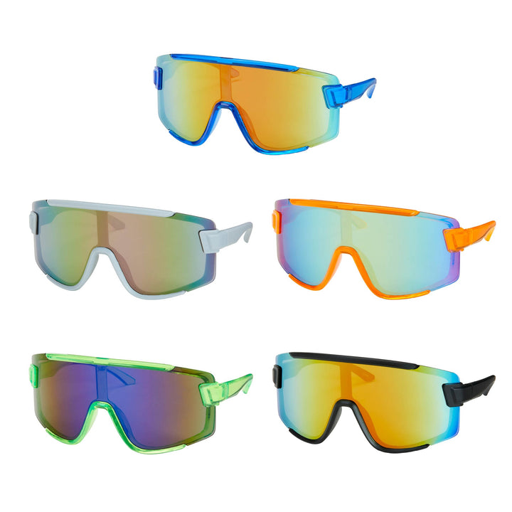 Shields Collection - Wrap Mirror Color Lens Sunglasses