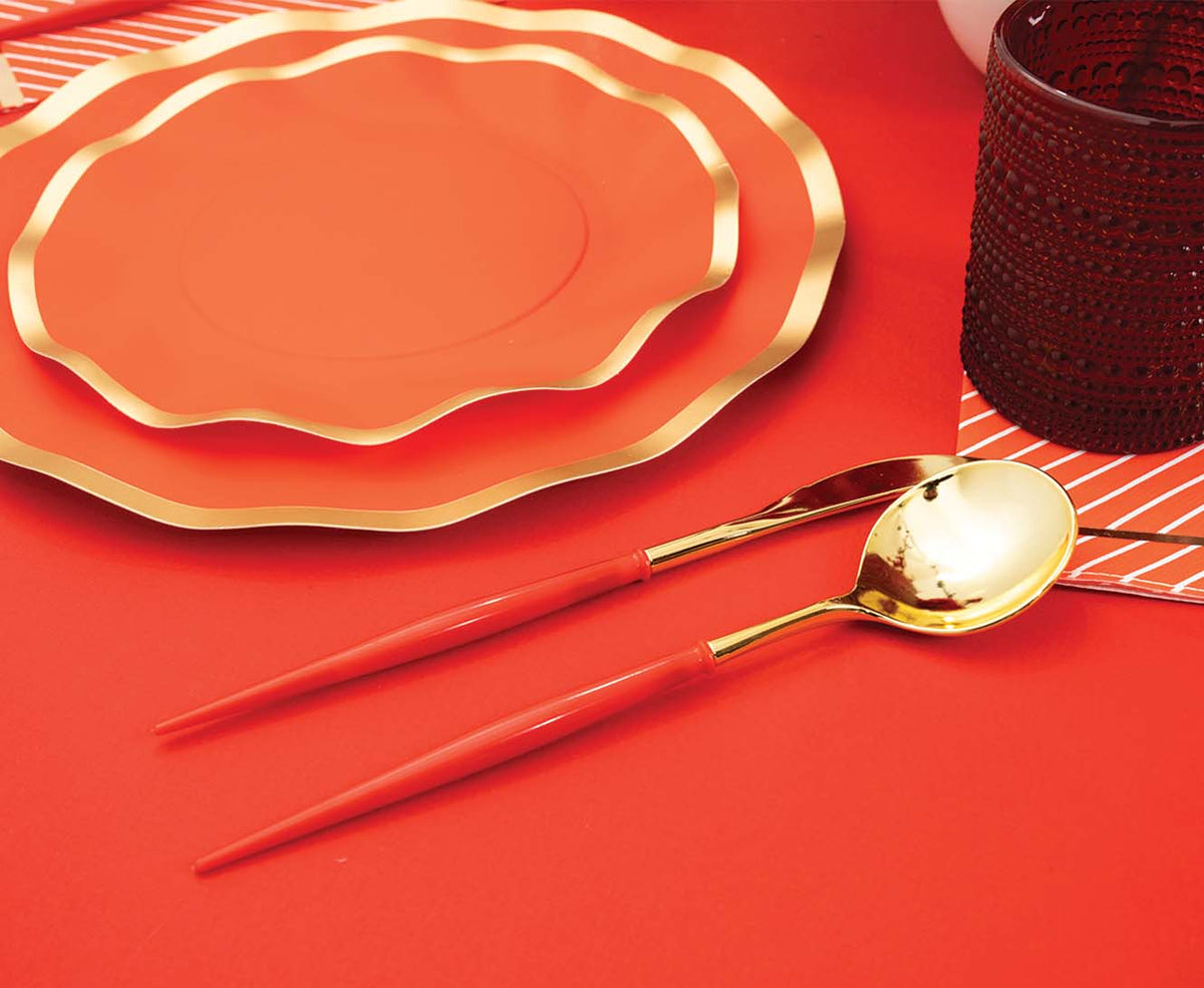 Red & Gold Bella Plastic Cutler - 24pc, Service For 8