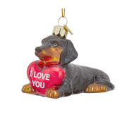 Dachshund With "I Love You" Heart Ornament - Black & Tan