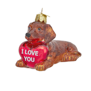 Dachshund With "I Love You" Heart Ornament - Brown