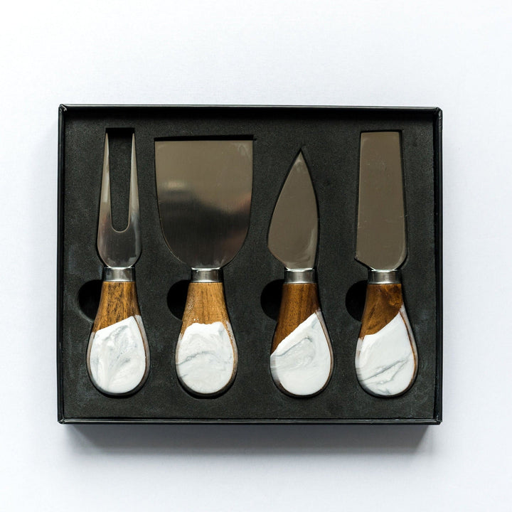 Marble Acacia Cheese Knife Set - Boxed