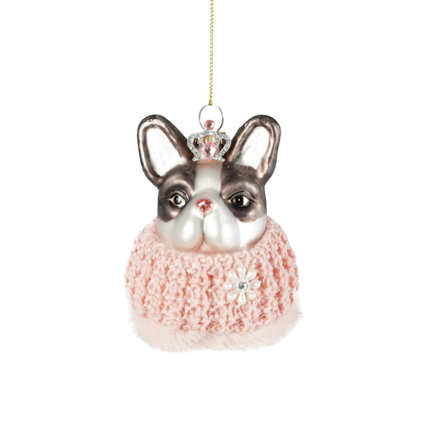 Dog Head In Clothes Ornament - Pink Scarf