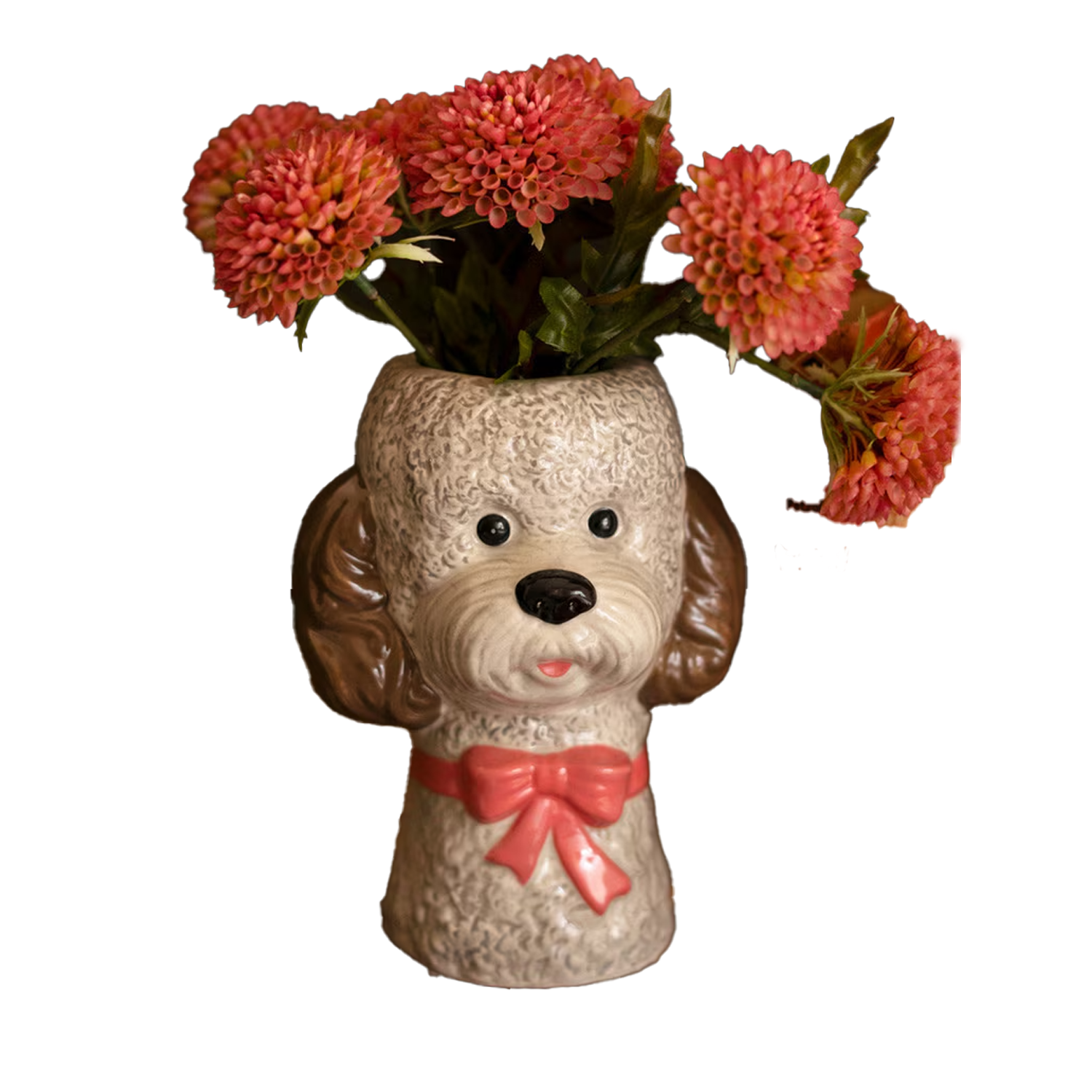 Dog With Bow Ceramic Vase - Pink Bow